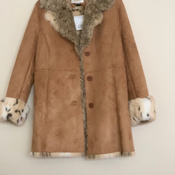 VTG Talbots women Size MP brown suede faux fur animal print reversible JacketNWT - Picture 3 of 16